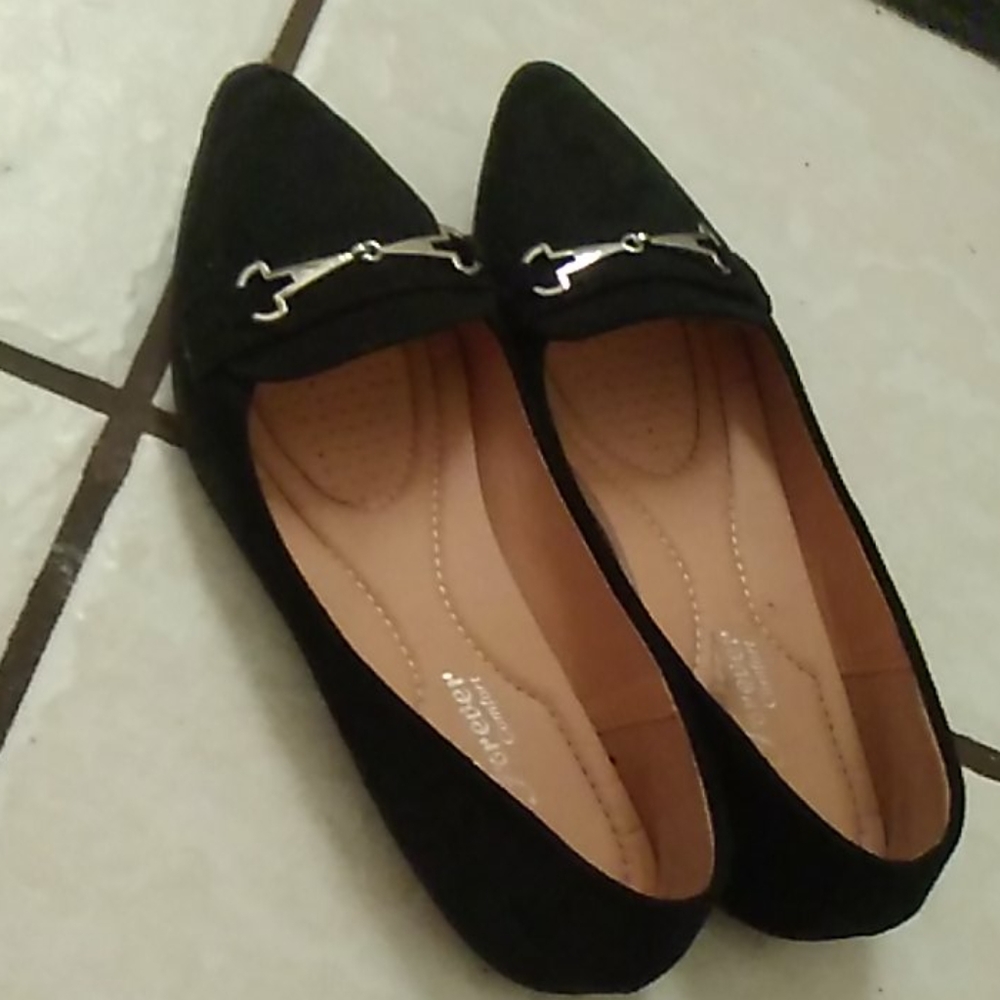 Black suede loafers